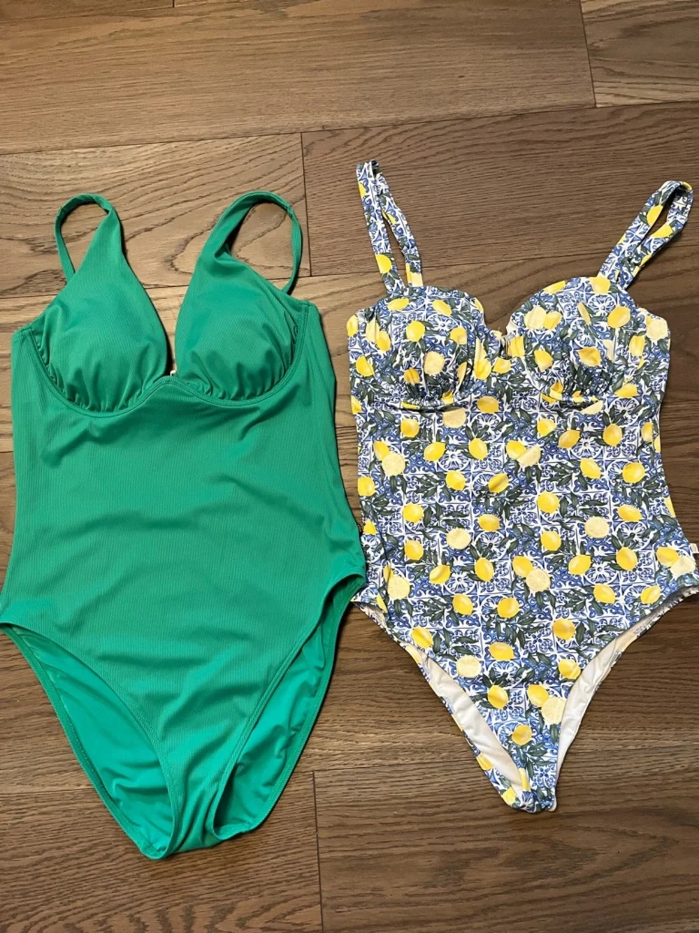 Green One-Piece & Blue Lemon Print One-Piece Swimsuits - Set of Two - Picture 2 of 2